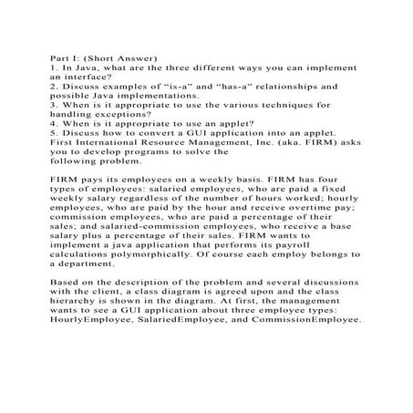 Part I (Short Answer)1. In Java, what are the three different w.docx