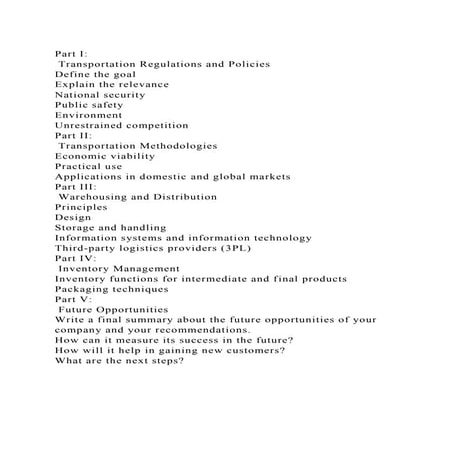 Part I Transportation Regulations and PoliciesDefine the goal.docx