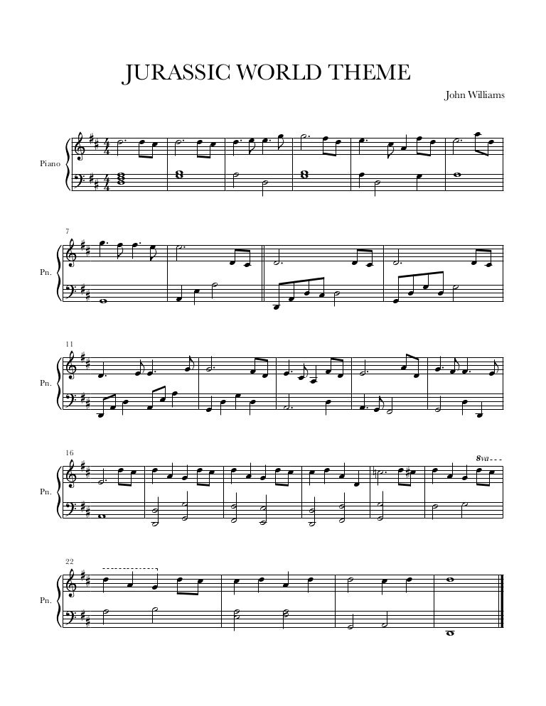 Partitura pianojurassicworldjohnwilliams