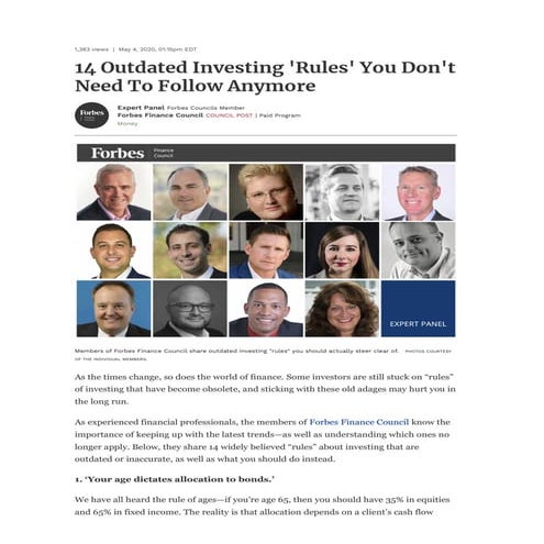 14 Outdated Investing 'Rules' You Don't Need To Follow Anymore