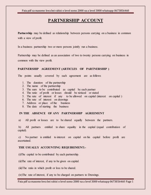 Partnership Account Partnership Account