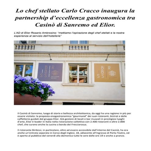 Partnership casino sanremo elior carlo cracco presente all'inaugurazione