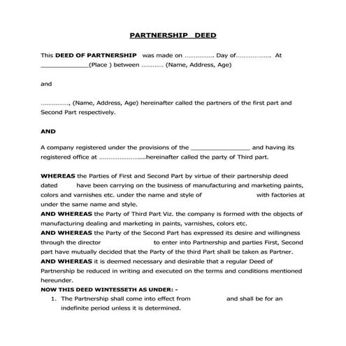 PARTNERSHIP DEED AGREEMENT 