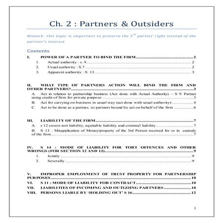 Company Law and Partnership - Partners and Outsiders (Notes) | PDF