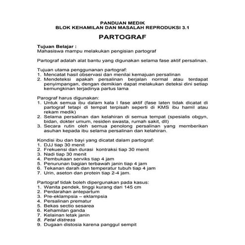 Partograf dan penilaian kemajuan persalinan | PPTX