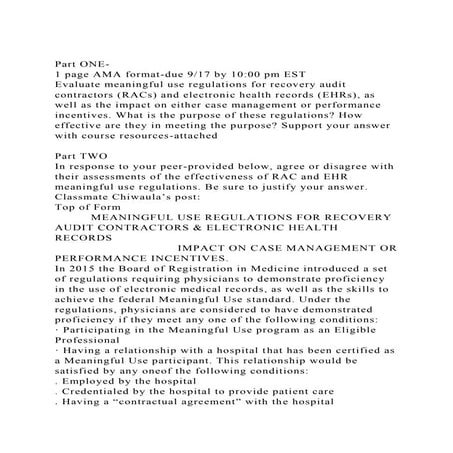 Part ONE-1 page AMA format-due 917 by 1000 pm EST Evaluate m.docx