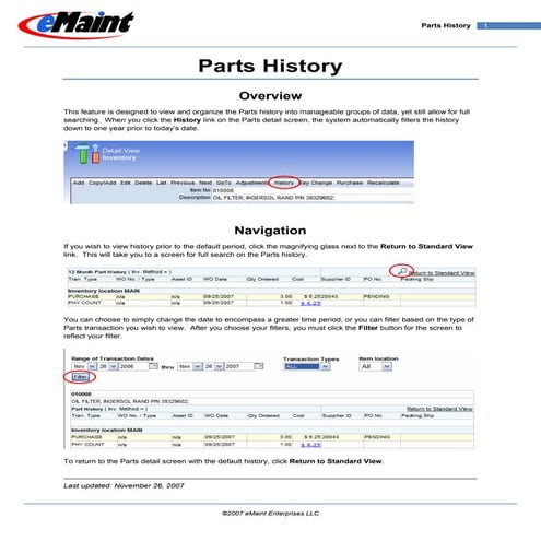 Parts History