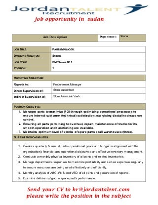 parts manager job description