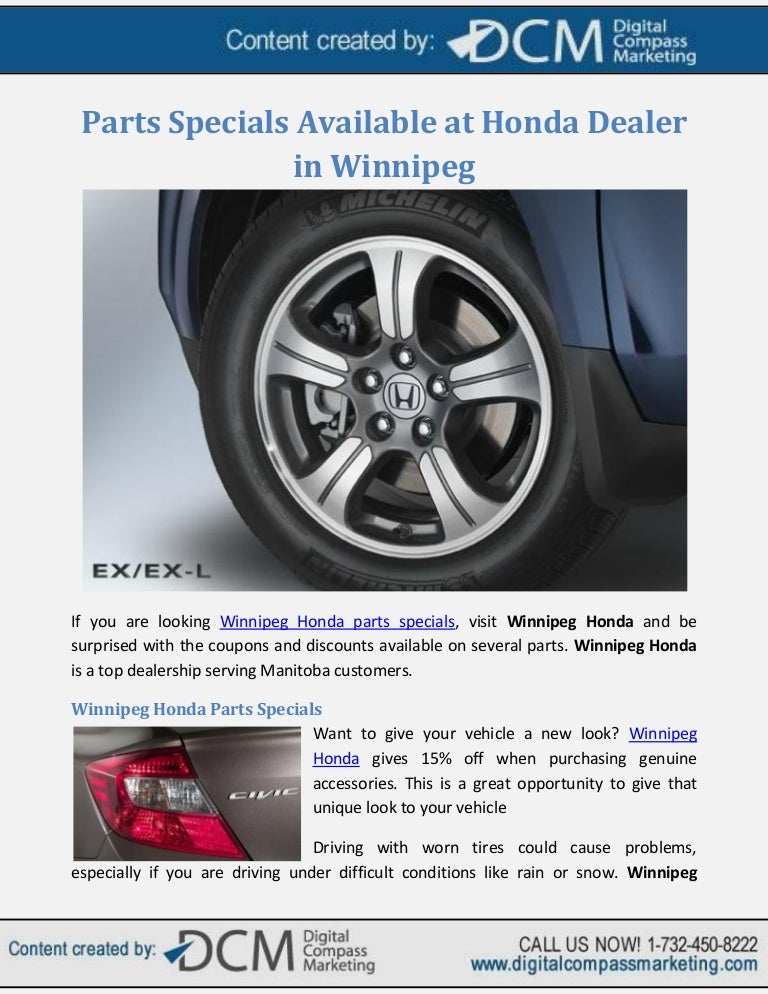 Parts specials available at honda dealer in winnipeg