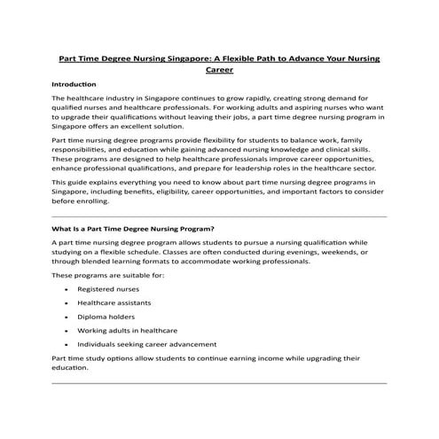 Part Time Degree Nursing Singapore: A Flexible Path to Advance Your ...
