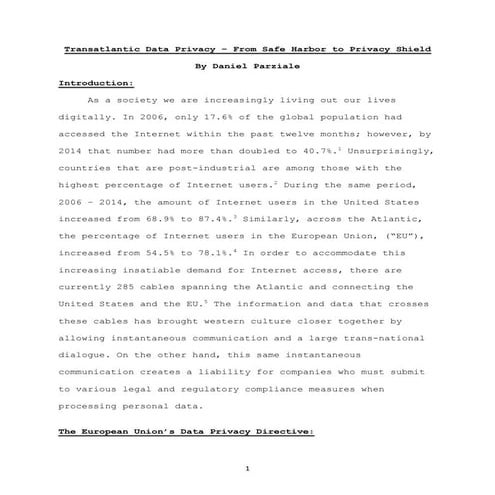 Transatlantic Data Privacy - From Safe Harbor to Privacy Sheidl