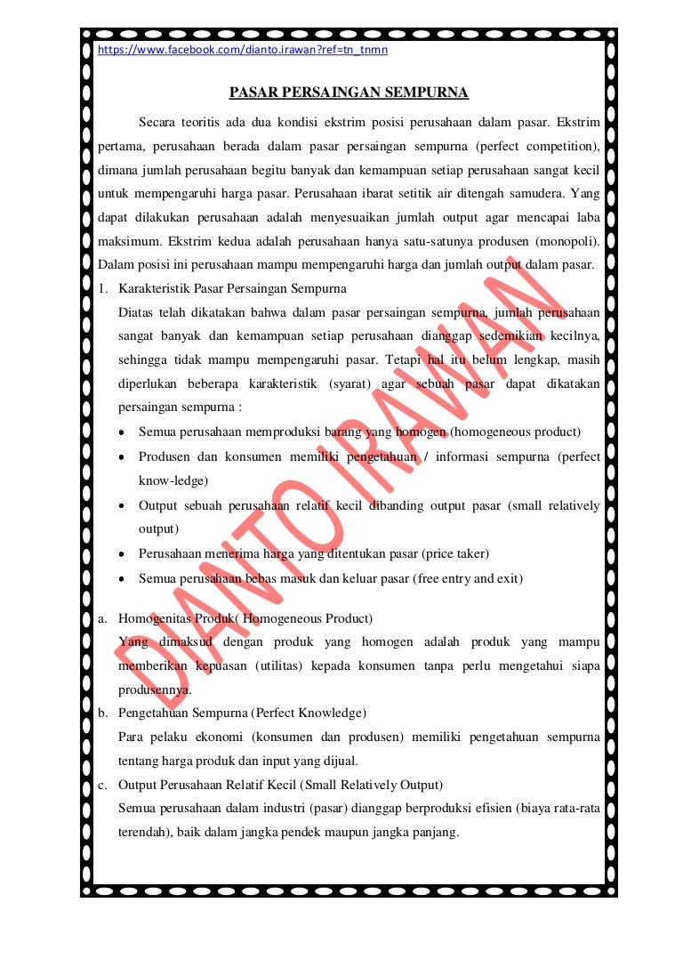 Pasar Persaingan Sempurna Tentang Pasar Jenis Pasar Ekonomi