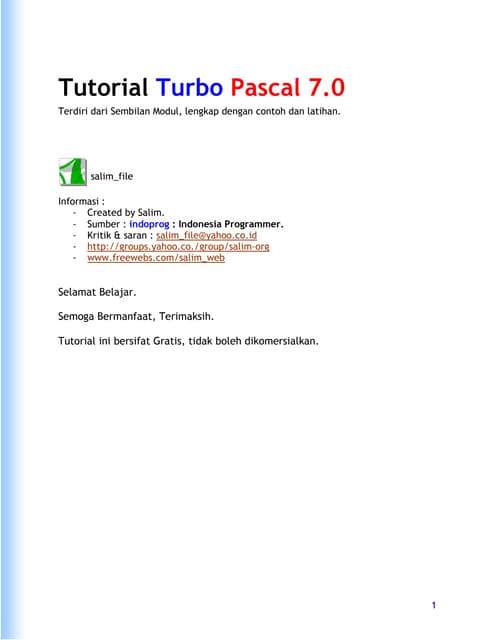 Pascal tutorialtpascal701 | PDF