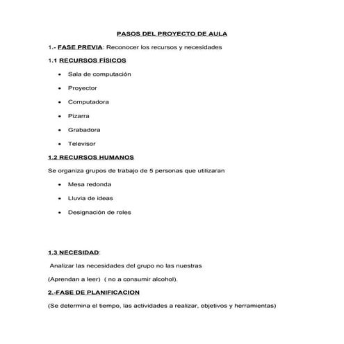 Pasos del proyecto de aula