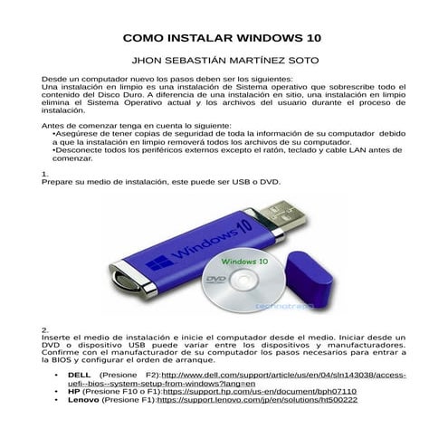 Pasos instalar windows 10