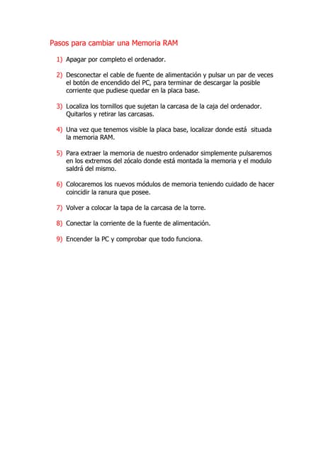 Pasos para cambiar una memoria ram