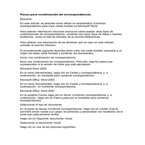Pasos para combinación de correspondencia.