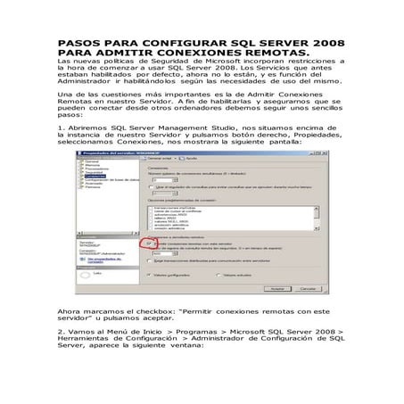Pasos para configurar sql server 2008 para admitir conexiones remotas