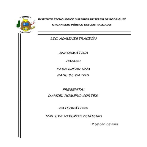 Pasos para crear una base de datos