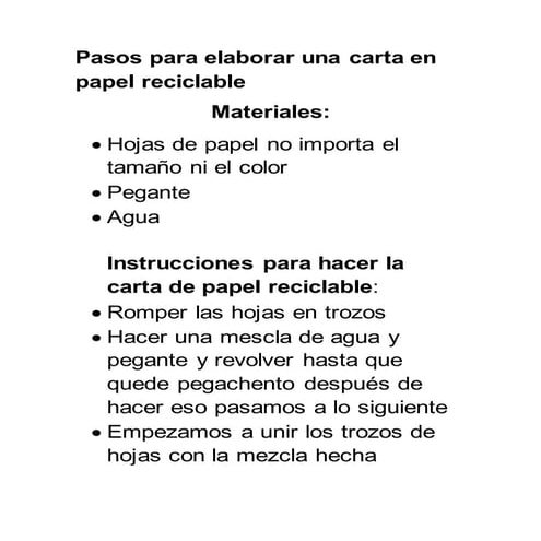 Pasos para elaborar una carta en papel reciclable