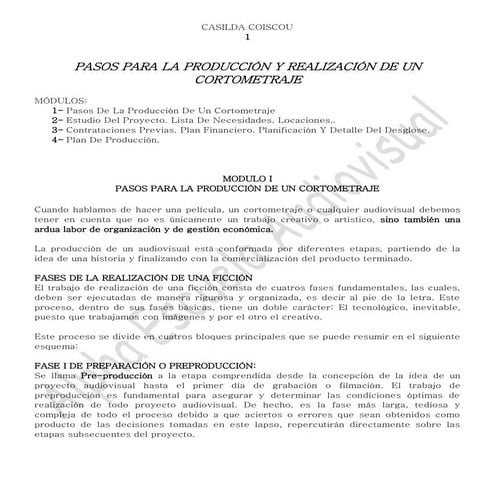 Pasos para la producción y realización de un cortometraje