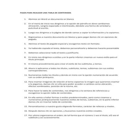Pasos para realizar una tabla de contenidos