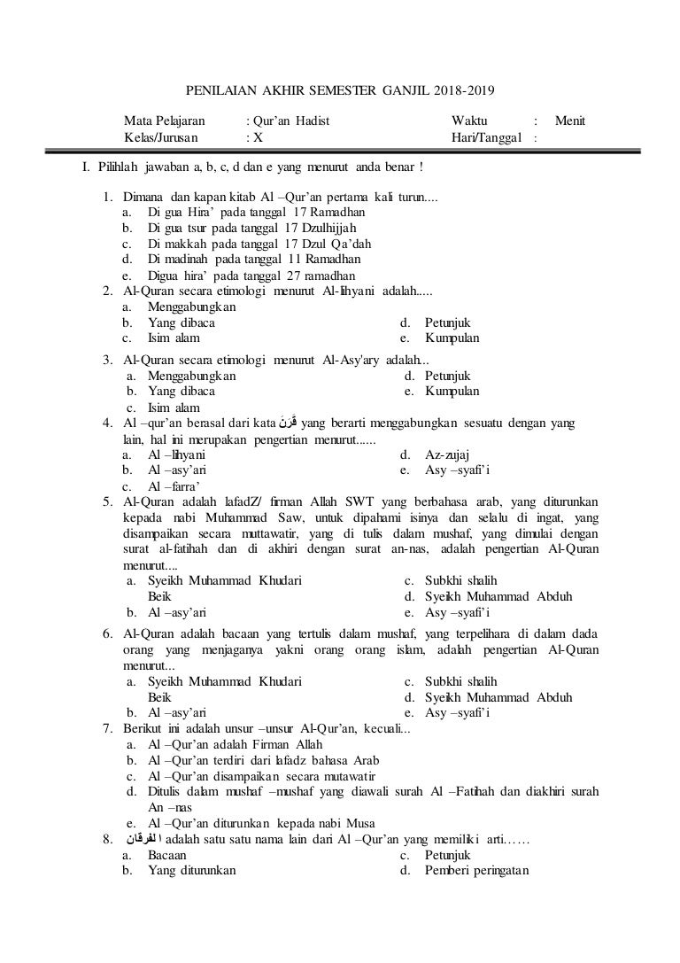 Pas qh kelas x &amp; kunci jawaban