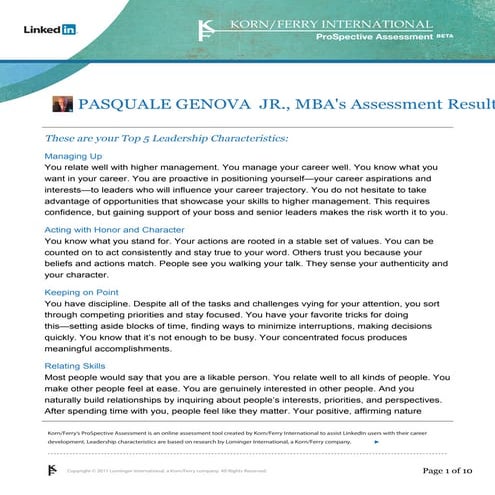 Pasquale genova  jr., mba pro spective assessment