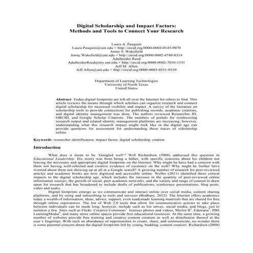 Digital Scholarship and Impact Factors: Methods to Connect Your Research