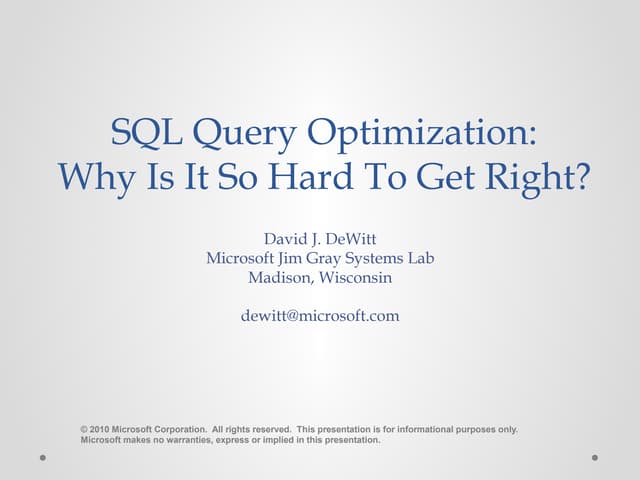 PASS Summit 2010 Keynote David DeWitt