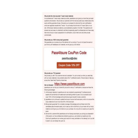 Pass4itsure promo code 15% off | PDF