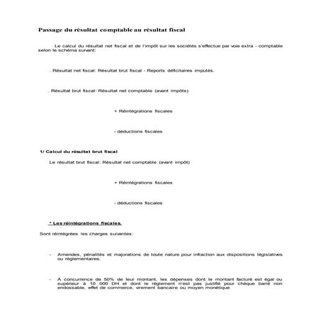Passage du résultat comptable au résultat fiscal