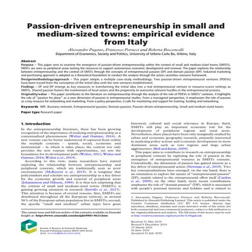 Passion driven entrepreneurship in small and medium-sized towns - empirical e...
