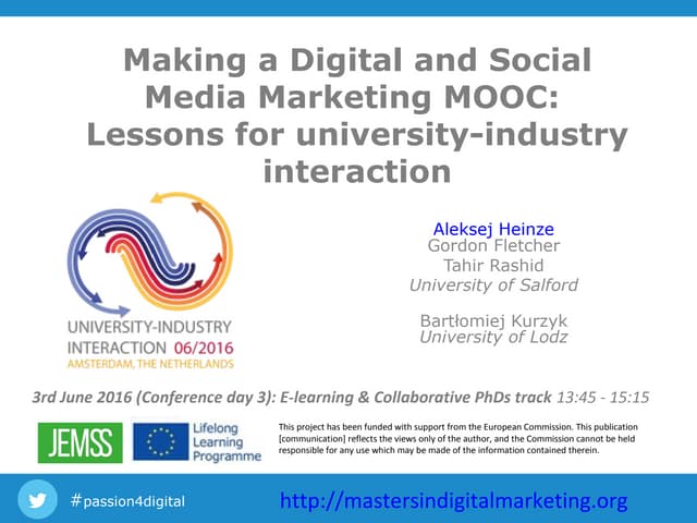 Making a Digital and Social Media Marketing MOOC: Lessons for university-indu...