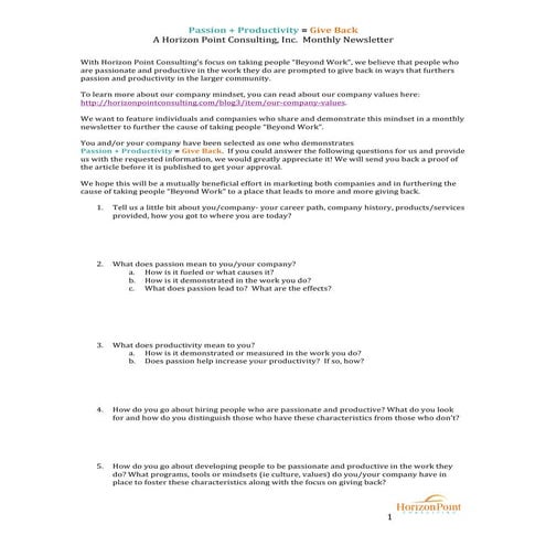 Passion + productivity = give back newsletter input