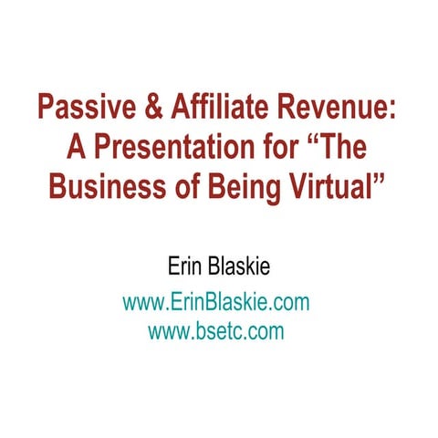 Passive and Affiliate Revenue