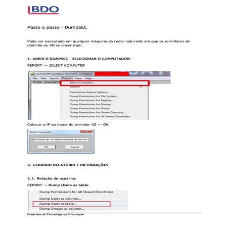 DumpSec Manual de utilização da ferramenta | PDF