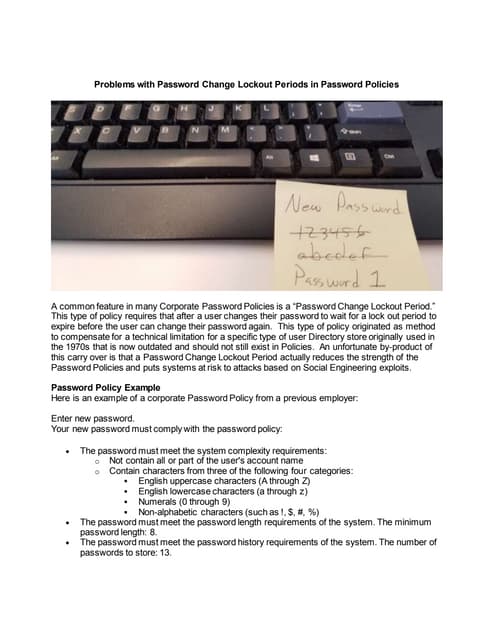Problems with Password Change Lockout Periods in Password Policies