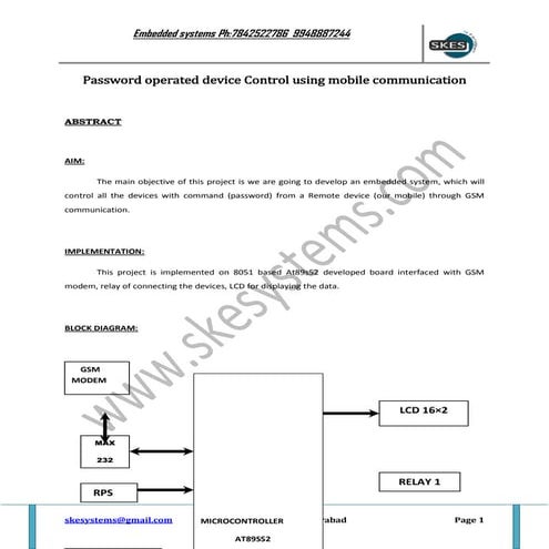 Password operated device control using mobile communication