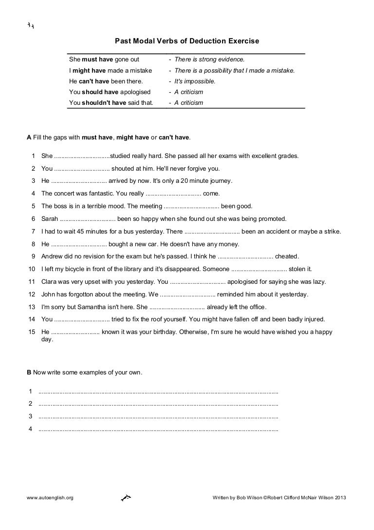 Past Modal Verbs Of Deduction Exercise