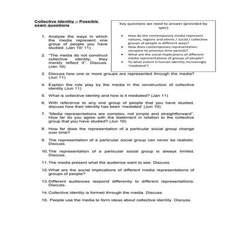 Collective Identity: Past and possible exam questions