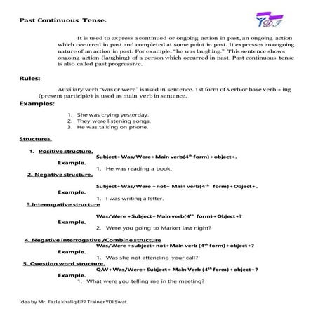 Past continous tense work sheet new method  