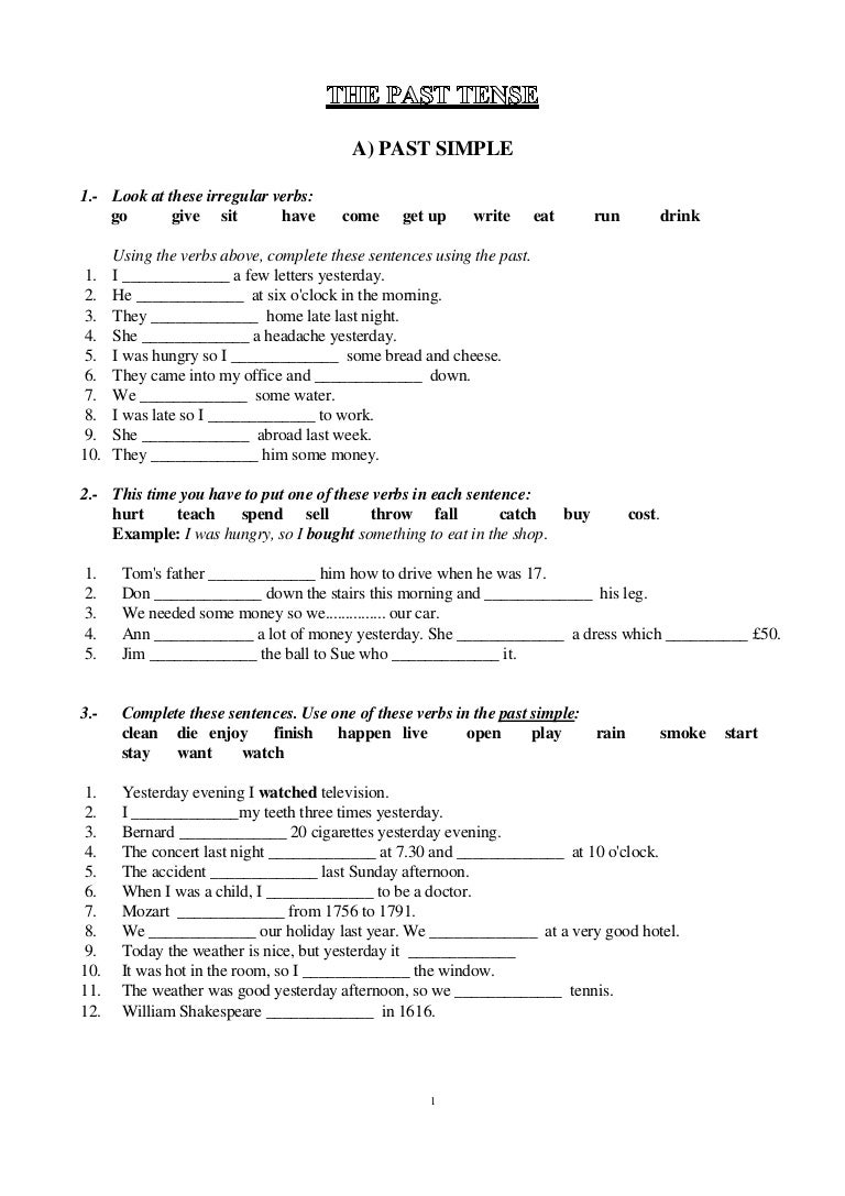worksheet Past Tense Questions Worksheet past exercises