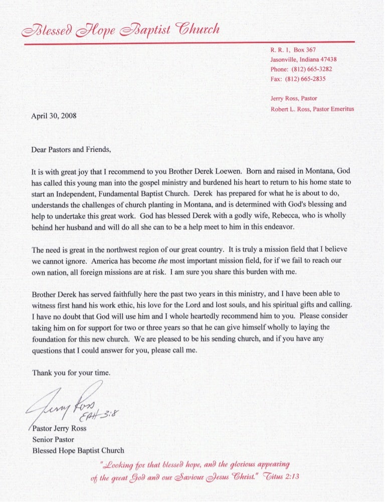 Pastoral Reference Letter Sample