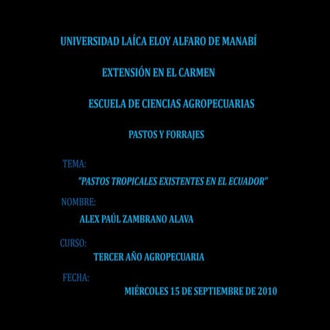 Pastos tropicales existentes en el ecuador