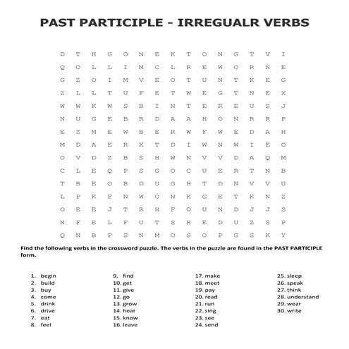 Past participle wordsearch 2