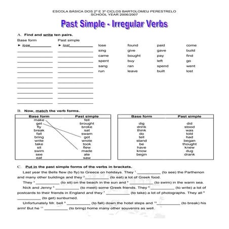 Past simple   irregular verbs
