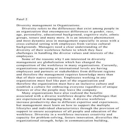 Patel 2Diversity management in Organizations.     Diversity .docx