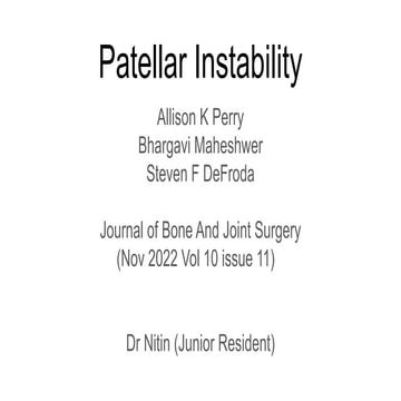Patellar Instability: Diagnosis  Management