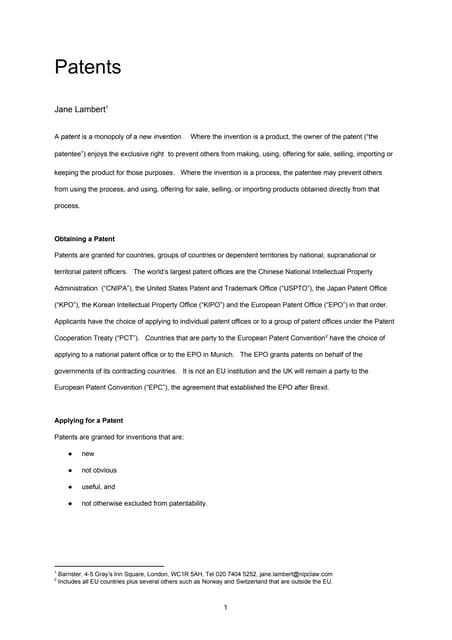 IP for Startups and other Small Businesses - Patents